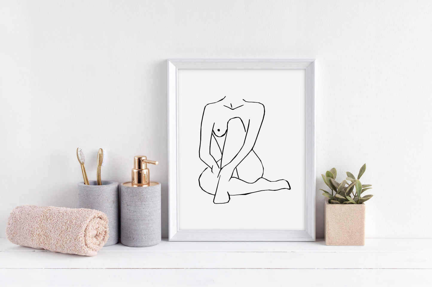 Bathroom print, woman line drawing, woman body simplistic line art bathroom bedroom unframed wall art poster print, line art, bathroom art