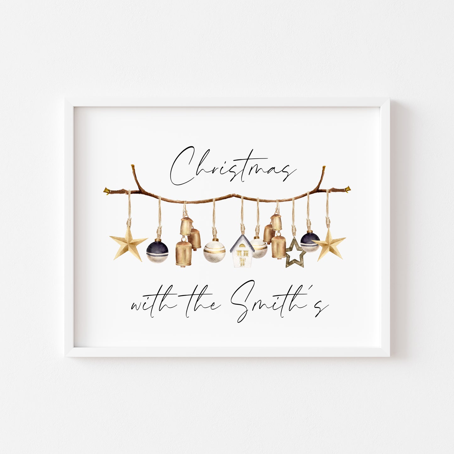 Personalised Christmas hanging boho decorations family Christmas at/with seasonal unframed wall art poster print