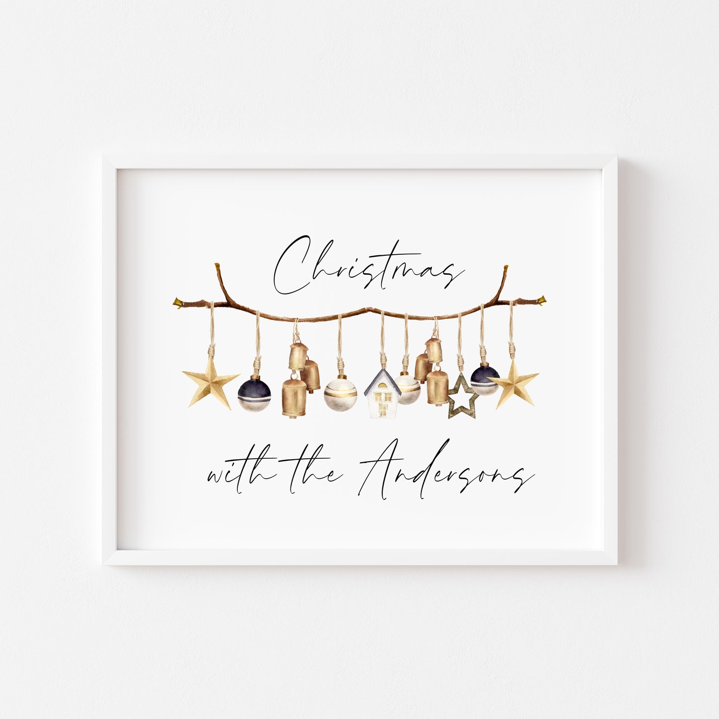 Personalised Christmas hanging boho decorations family Christmas at/with seasonal unframed wall art poster print