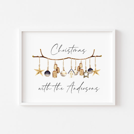 Personalised Christmas hanging boho decorations family Christmas at/with seasonal unframed wall art poster print