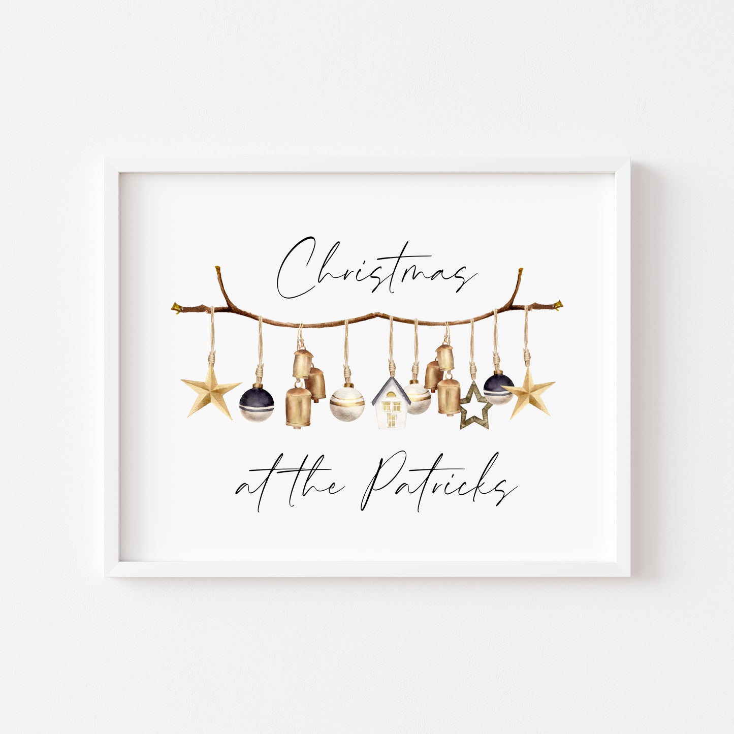 Personalised Christmas hanging boho decorations family Christmas at/with seasonal unframed wall art poster print