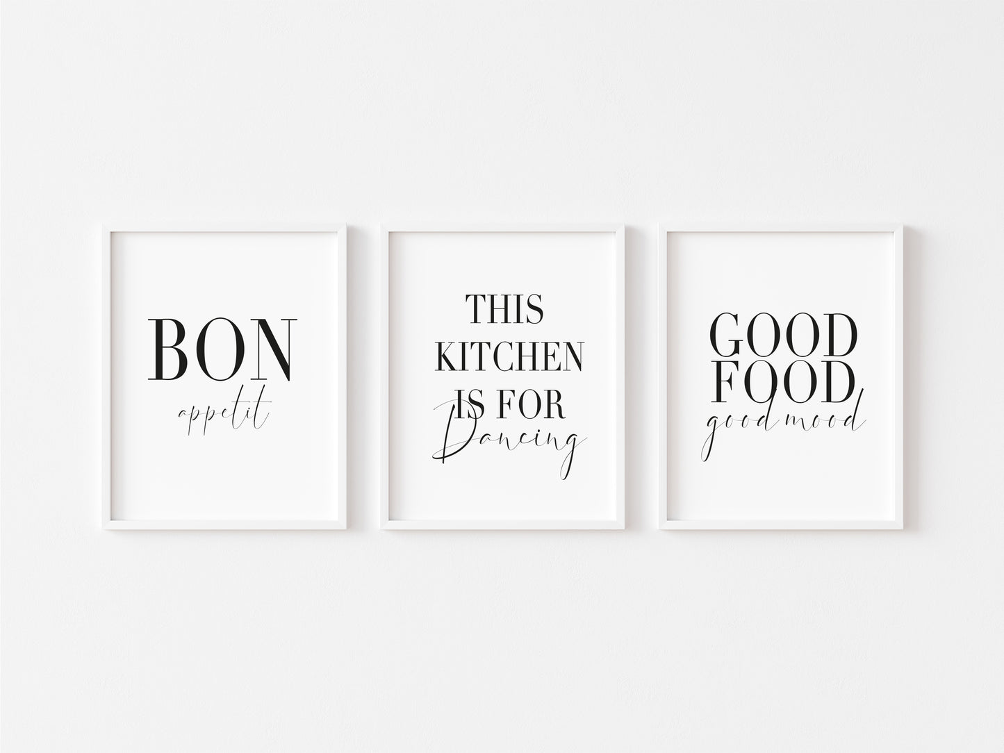 Set of 3 bon appetit, good food good mood, this kitchen is for dancing unframed wall art poster prints