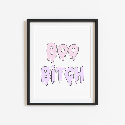 Halloween print, Boo B*tch watercolour pastel cute seasonal spooky halloween decor unframed wall art poster print, cute funny spooky art