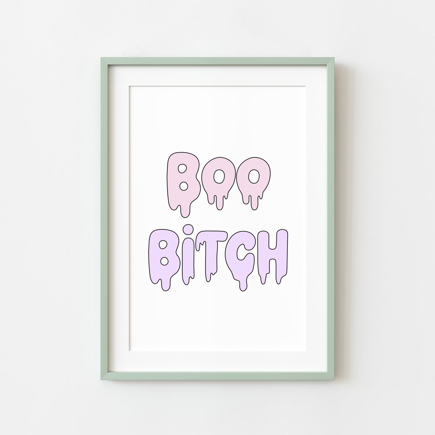 Halloween print, Boo B*tch watercolour pastel cute seasonal spooky halloween decor unframed wall art poster print, cute funny spooky art