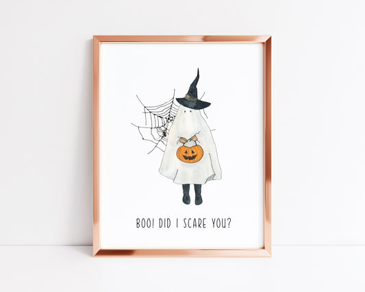 BOO did I scare you, ghost trick or treat illustration watercolour seasonal unframed wall art poster print