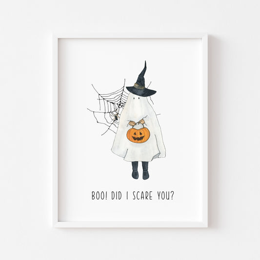 BOO did I scare you, ghost trick or treat illustration watercolour seasonal unframed wall art poster print