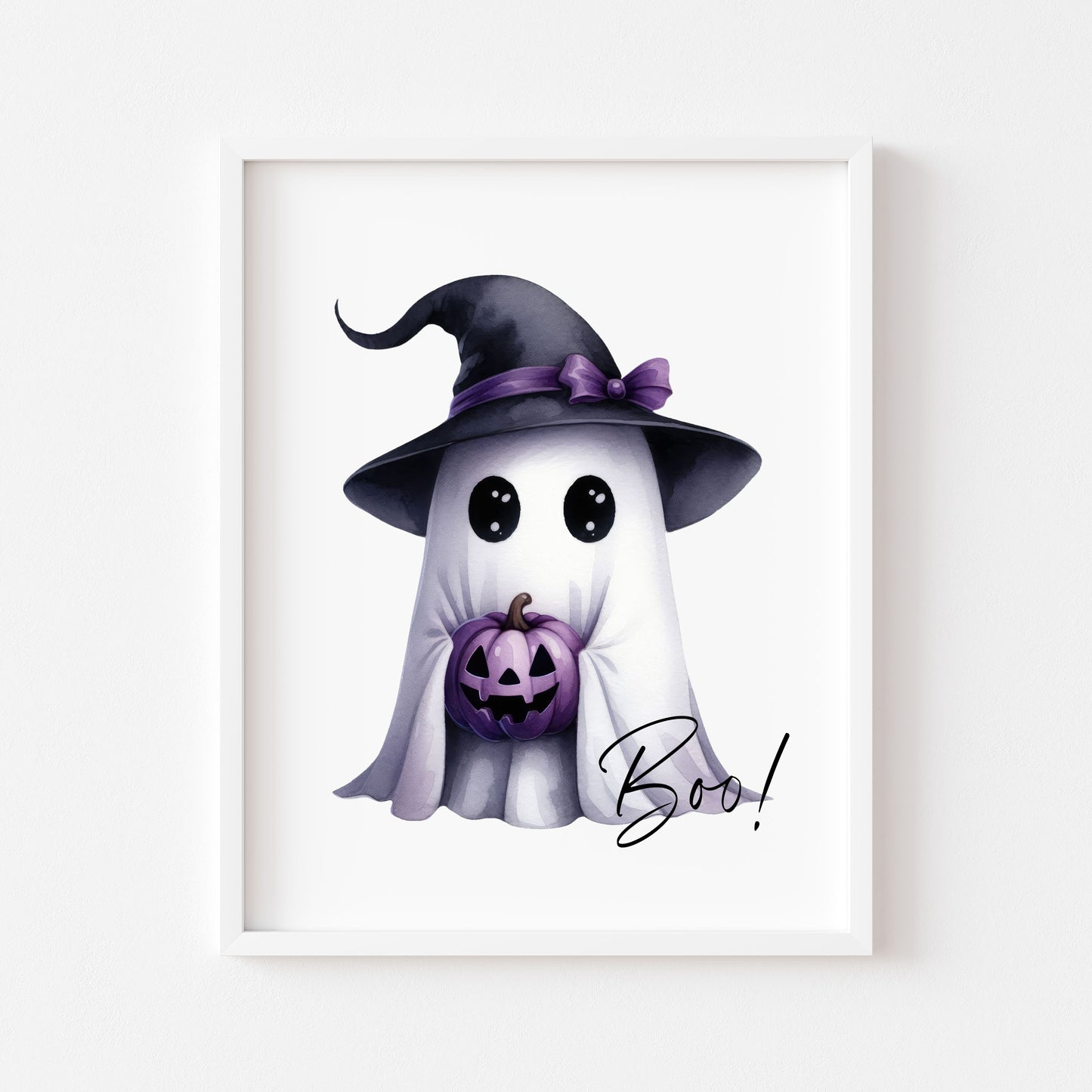 BOO cute purple black ghost witch spooky halloween seasonal kids home hallway halloween unframed print
