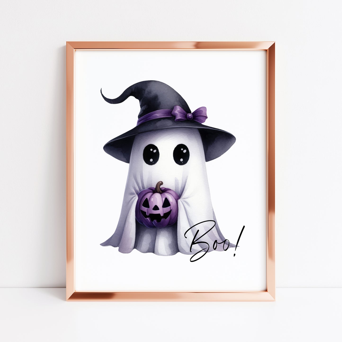 BOO cute purple black ghost witch spooky halloween seasonal kids home hallway halloween unframed print