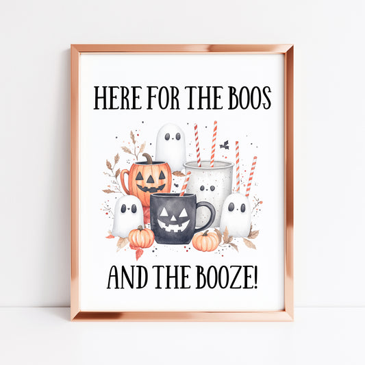 Here for the boos & the booze funny watercolour spooky halloween party drinks unframed wall art poster print