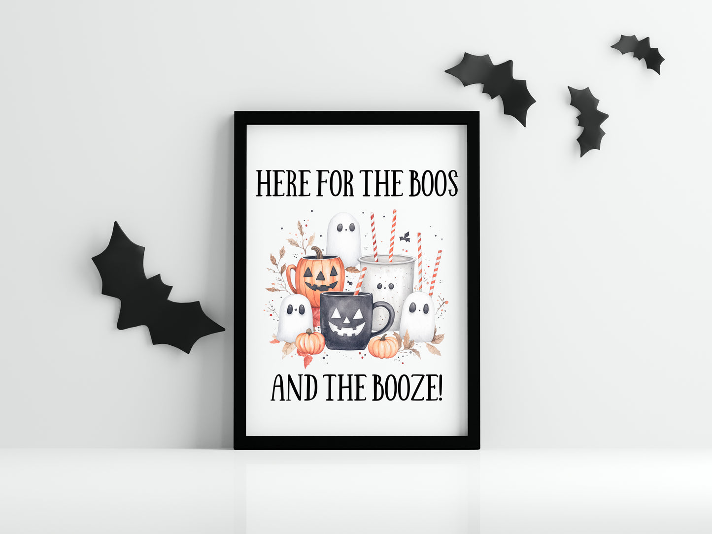 Here for the boos & the booze funny watercolour spooky halloween party drinks unframed wall art poster print