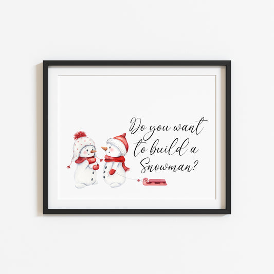 Do you want to build a snowman red winter seasonal watercolour landscape illustration unframed wall art poster print