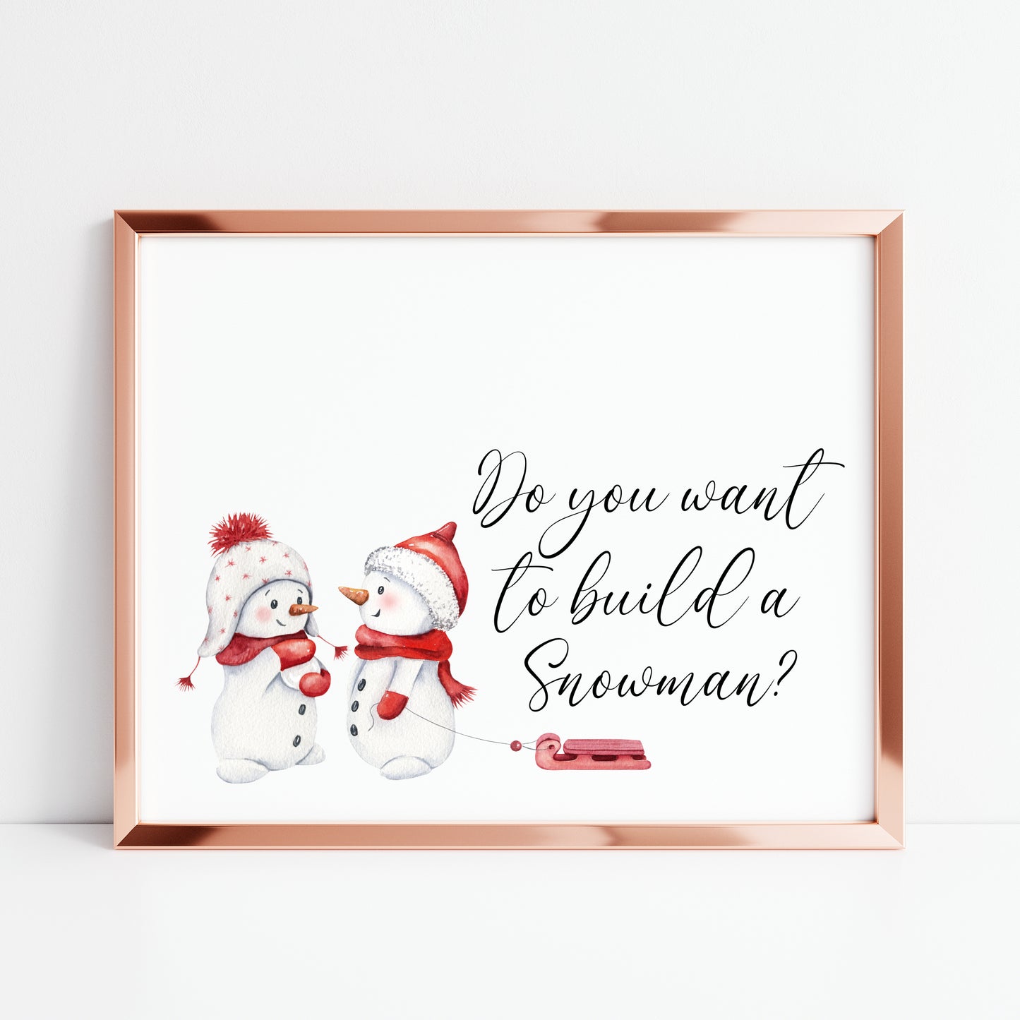 Do you want to build a snowman red winter seasonal watercolour landscape illustration unframed wall art poster print