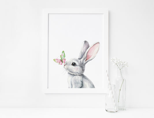 Spring Easter Bunny rabbit & butterfly animal seasonal spring home bedroom unframed wall art poster print