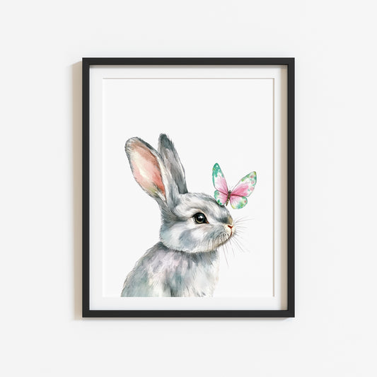 Spring Easter Bunny rabbit & butterfly pink and green animal seasonal spring home bedroom unframed wall art poster print