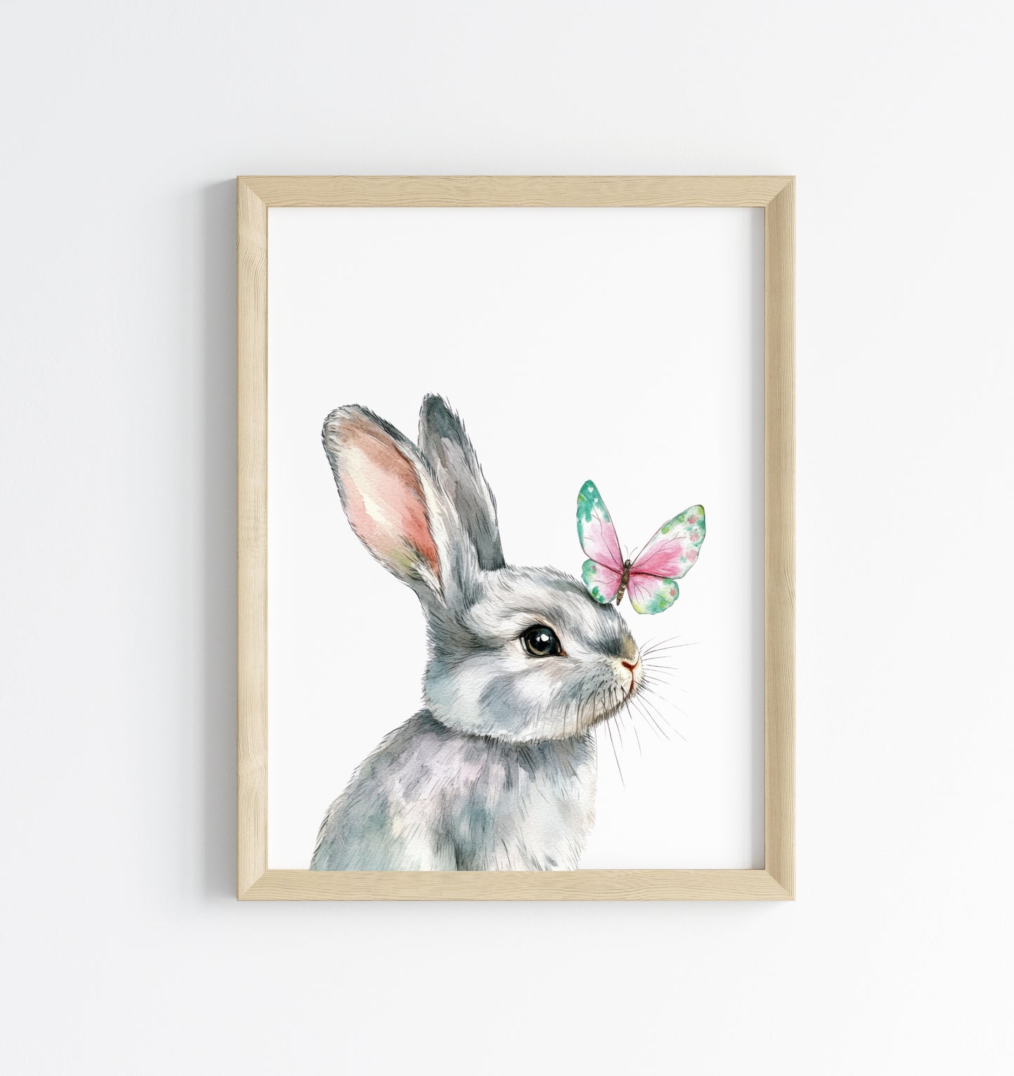 Spring Easter Bunny rabbit & butterfly pink and green animal seasonal spring home bedroom unframed wall art poster print