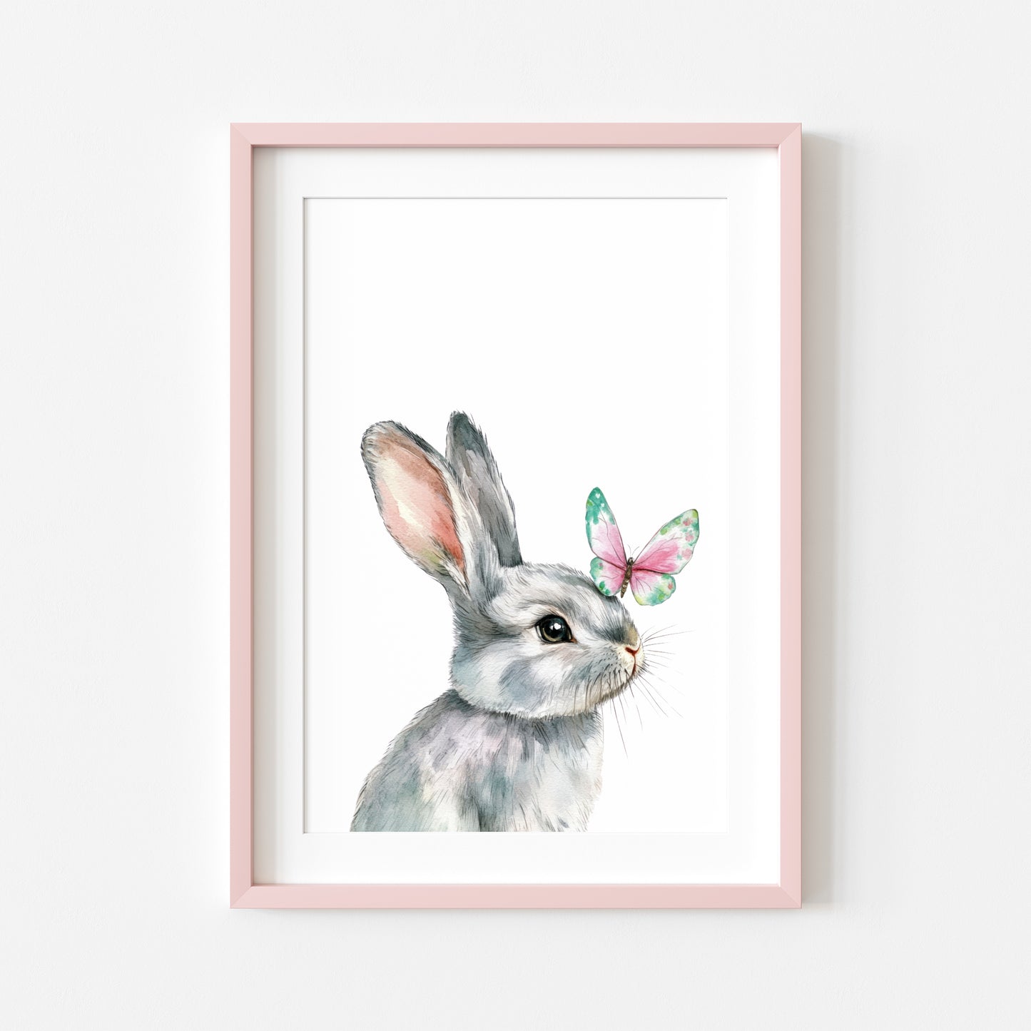 Spring Easter Bunny rabbit & butterfly pink and green animal seasonal spring home bedroom unframed wall art poster print