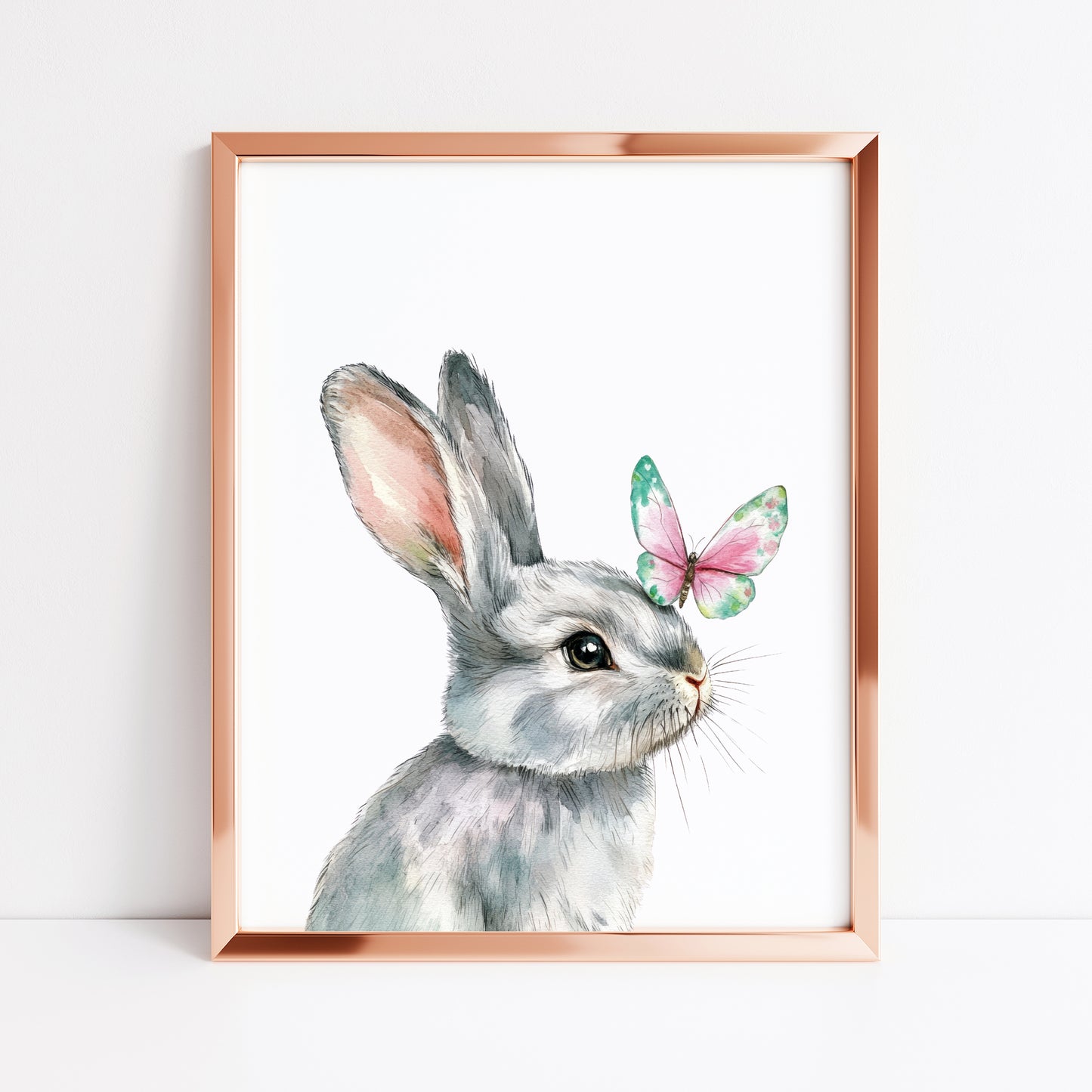 Spring Easter Bunny rabbit & butterfly pink and green animal seasonal spring home bedroom unframed wall art poster print