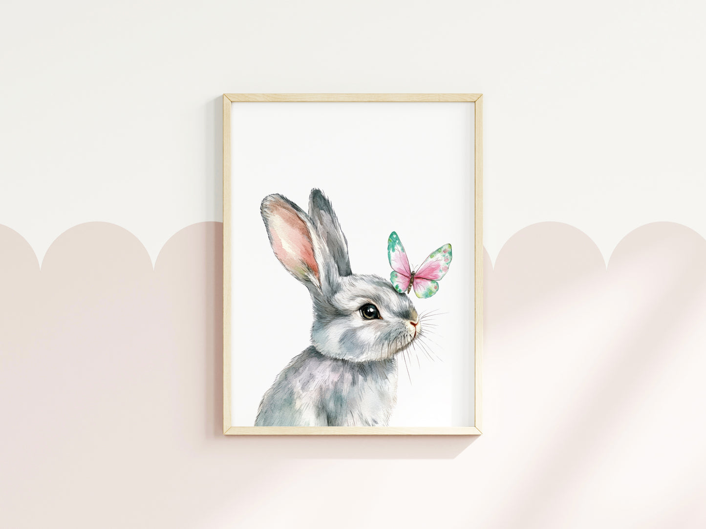 Spring Easter Bunny rabbit & butterfly pink and green animal seasonal spring home bedroom unframed wall art poster print
