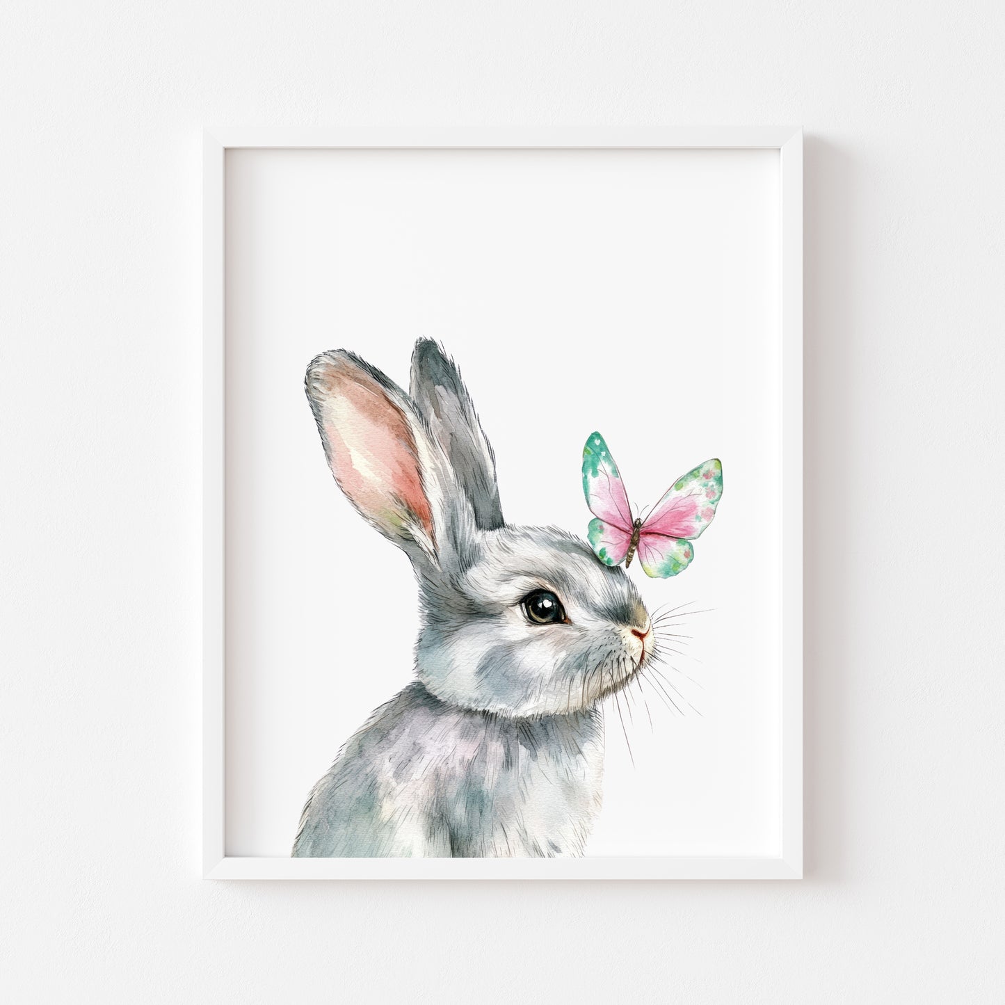 Spring Easter Bunny rabbit & butterfly pink and green animal seasonal spring home bedroom unframed wall art poster print