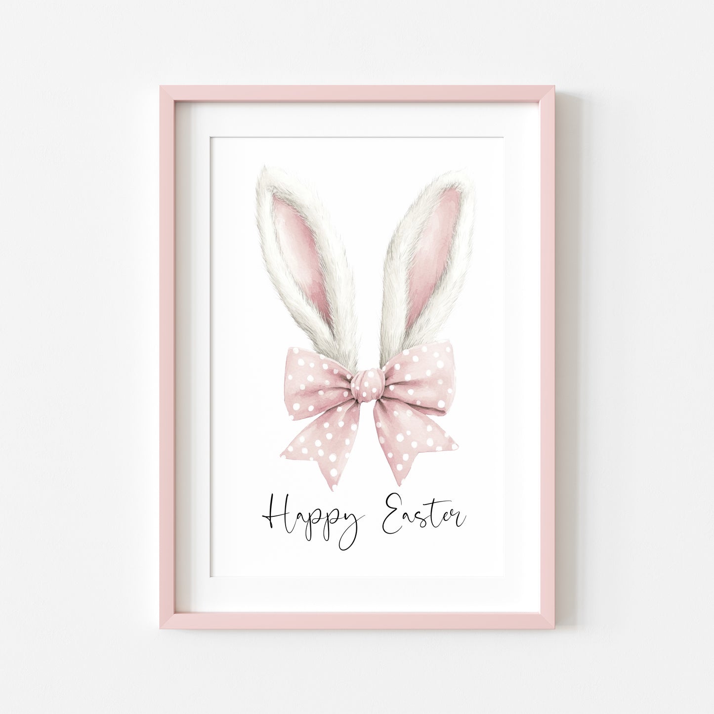 Happy Easter, Easter print, Easter bunny ears white & pink stripey cute bunny unframed wall art poster print