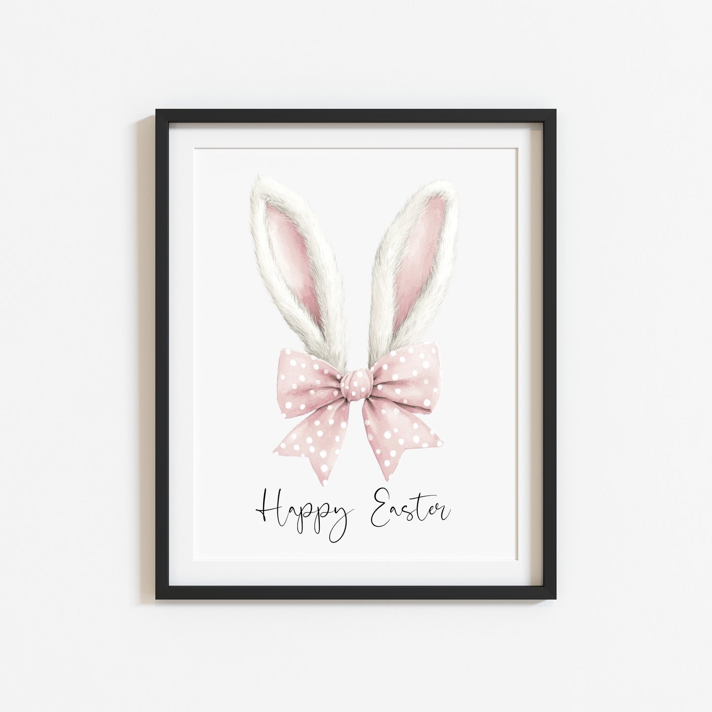 Happy Easter, Easter print, Easter bunny ears white & pink stripey cute bunny unframed wall art poster print