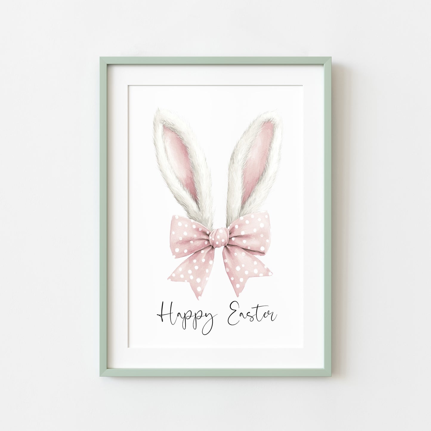 Happy Easter, Easter print, Easter bunny ears white & pink stripey cute bunny unframed wall art poster print