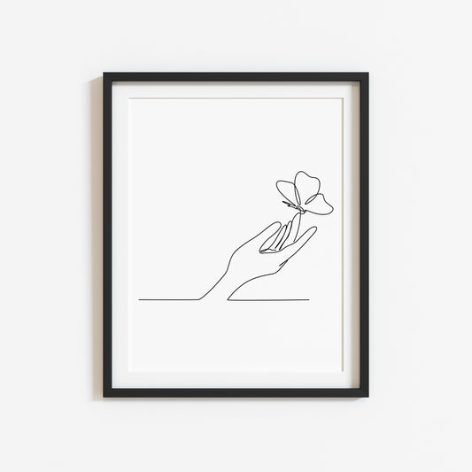 Butterfly hand line drawing Print Bedroom Poster unframed wall art