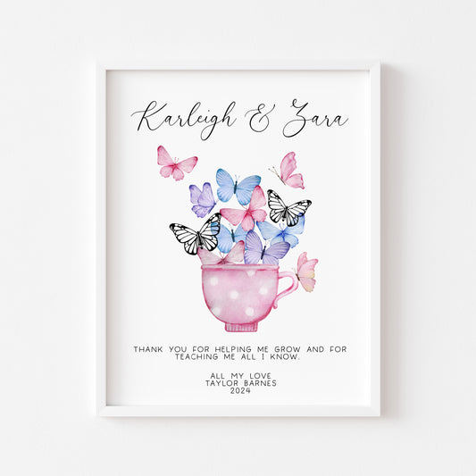 Thank you Nursery teacher poem personalised butterflies end of term thank you gift for nurseries, teachers, schools. unframed wall art poster print