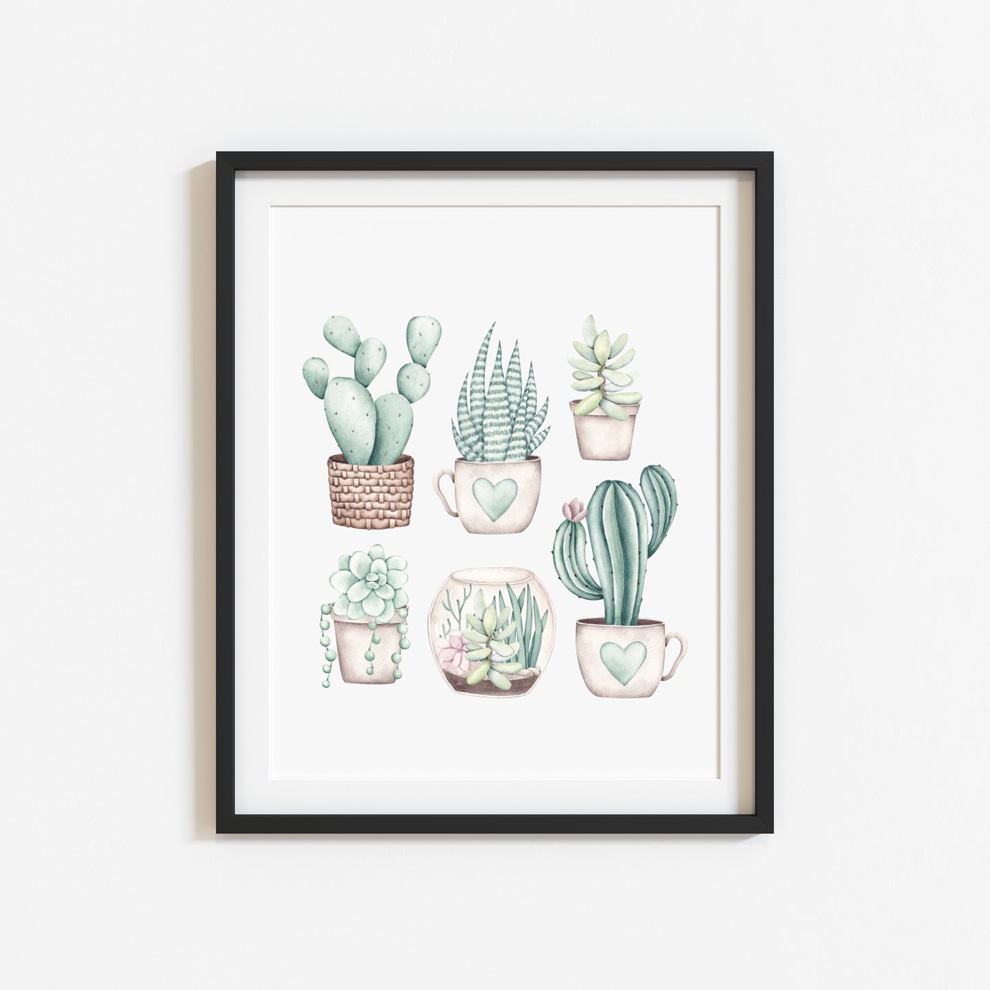 Plant illustration, cactus cacti succulents watercolour muted plant unframed wall art poster print, home prints, plant decor, plant wall art