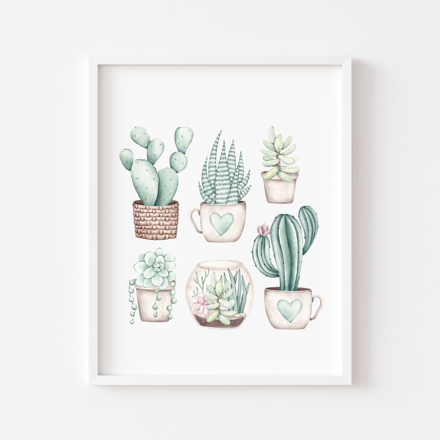 Plant illustration, cactus cacti succulents watercolour muted plant unframed wall art poster print, home prints, plant decor, plant wall art