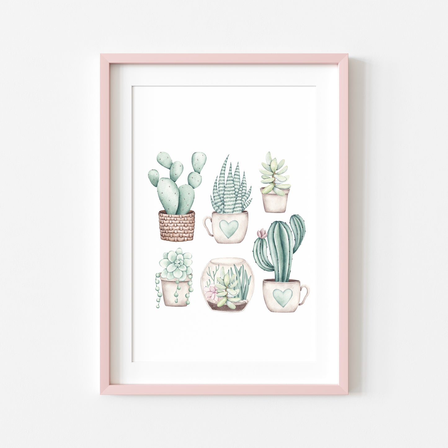 Plant illustration, cactus cacti succulents watercolour muted plant unframed wall art poster print, home prints, plant decor, plant wall art