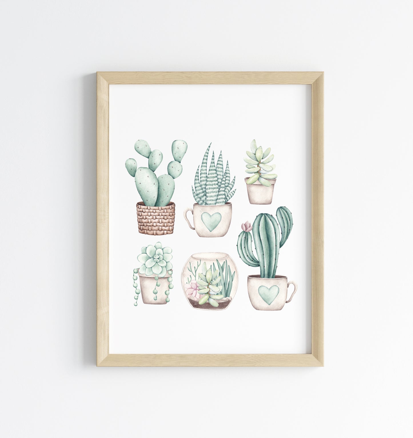 Plant illustration, cactus cacti succulents watercolour muted plant unframed wall art poster print, home prints, plant decor, plant wall art