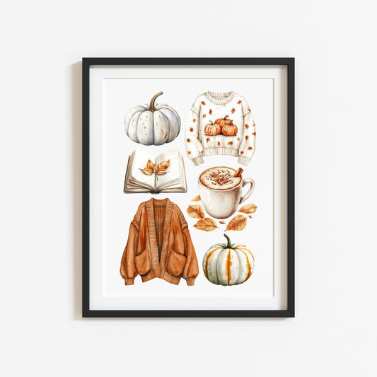 Autumn Mood Board Art Print Cosy rusty orange & cream Fall Decor unframed wall art poster