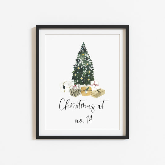 Personalised Christmas at no. (your house name or number) Christmas tree xmas seasonal unframed wall art poster print