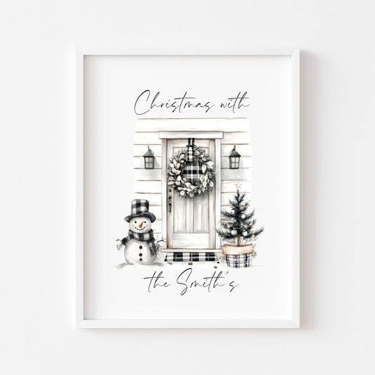 Christmas print, Christmas front door Christmas at no. Christmas at or with your family name seasonal unframed wall art poster print