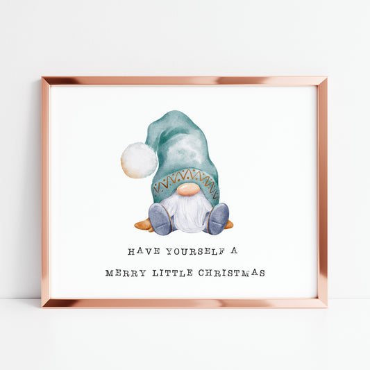 Have yourself a Merry little Christmas gnome/gonk watercolour illustration xmas seasonal unframed wall art poster print