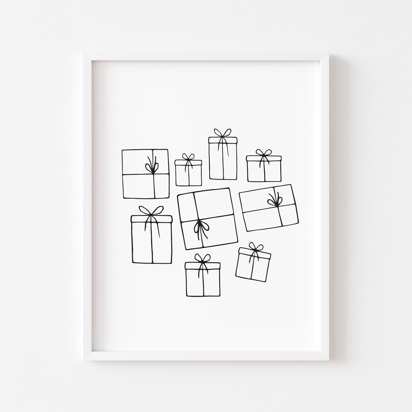 Christmas gifts, line drawing presents xmas seasonal unframed wall art poster print