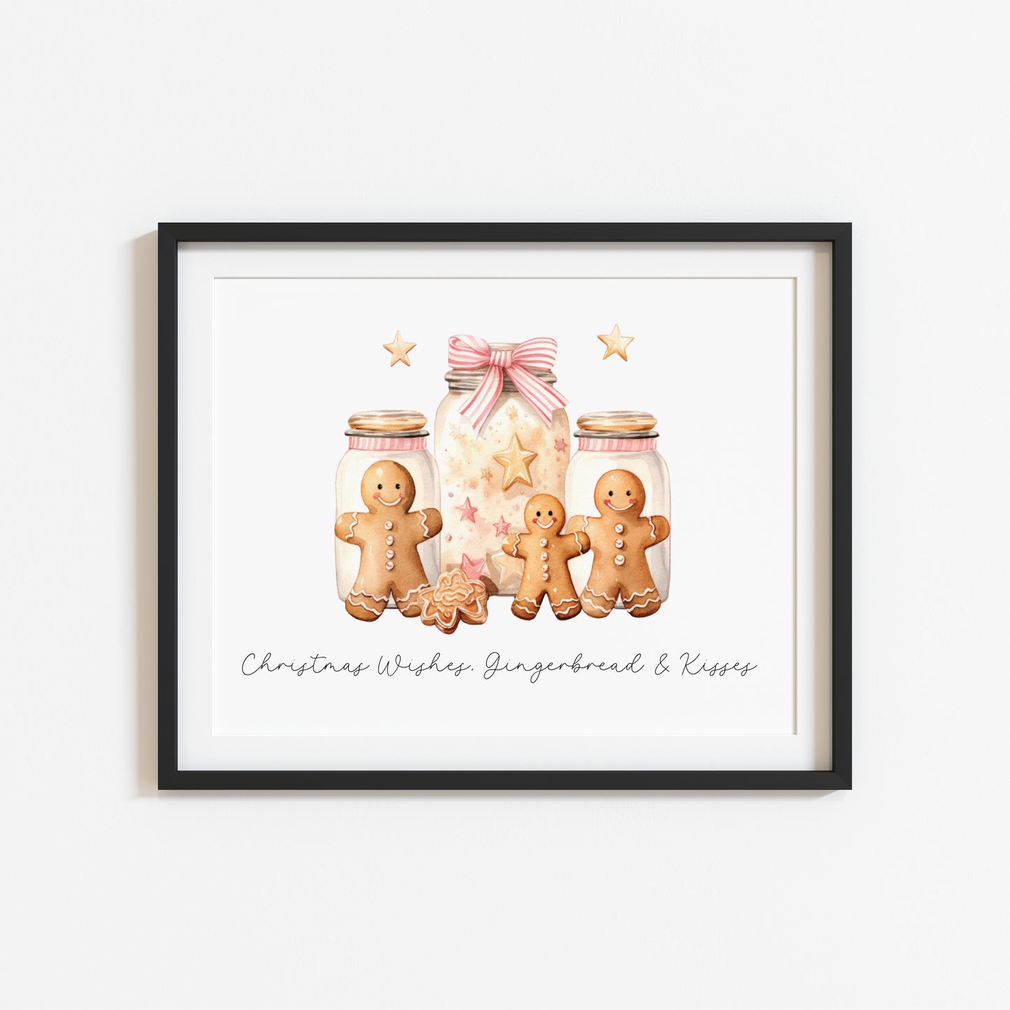 Christmas wishes Gingerbread & Kisses pink cute christmas baking seasonal landscape unframed wall art poster print