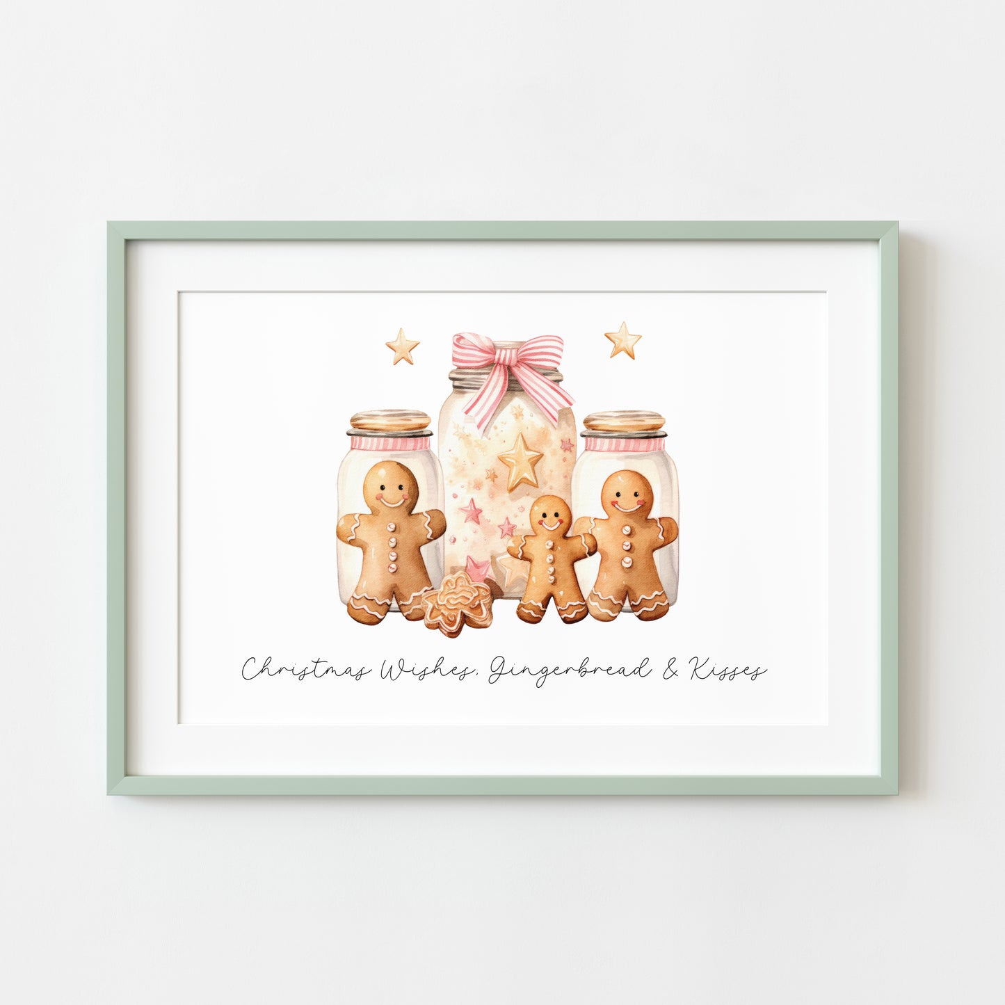 Christmas wishes Gingerbread & Kisses pink cute christmas baking seasonal landscape unframed wall art poster print