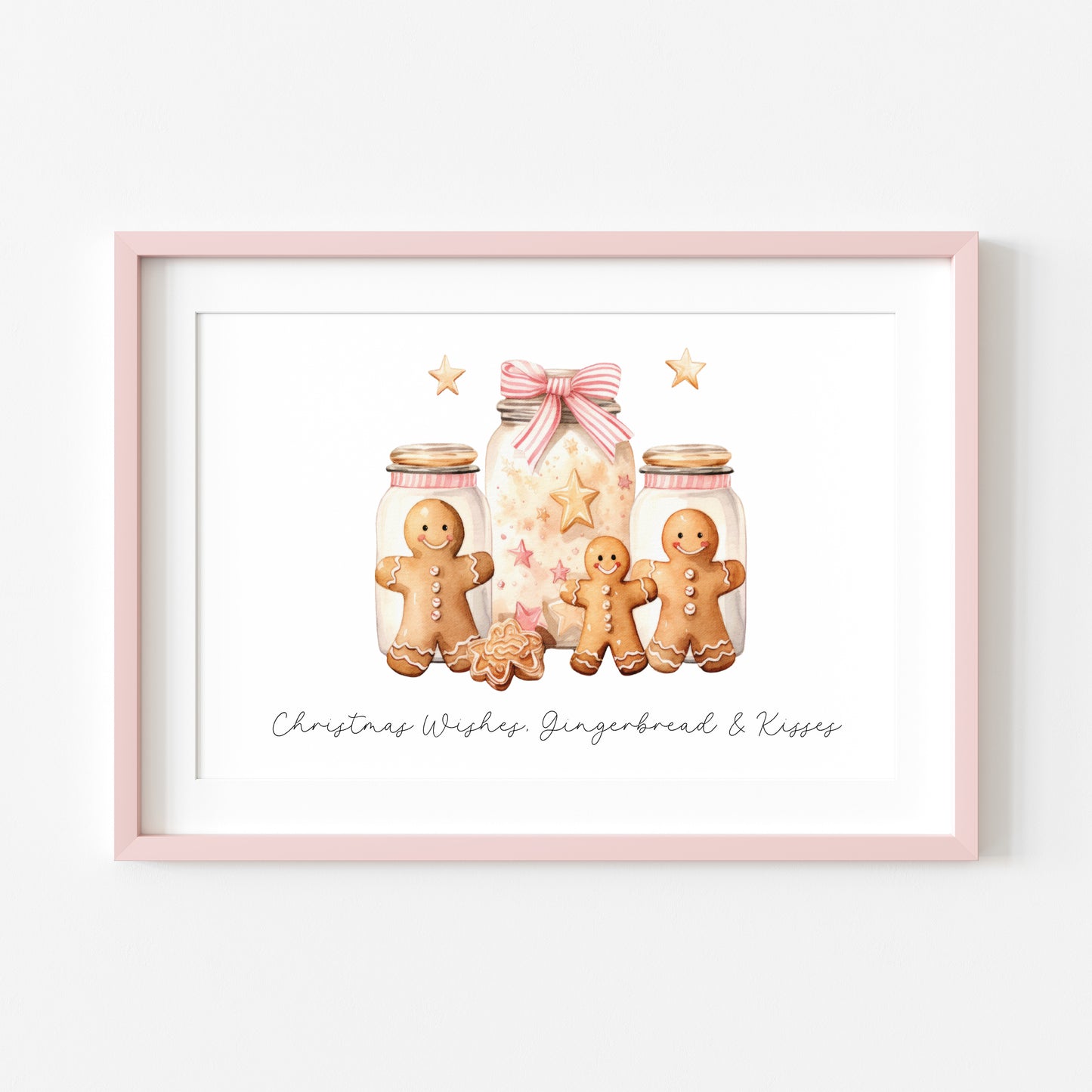 Christmas wishes Gingerbread & Kisses pink cute christmas baking seasonal landscape unframed wall art poster print