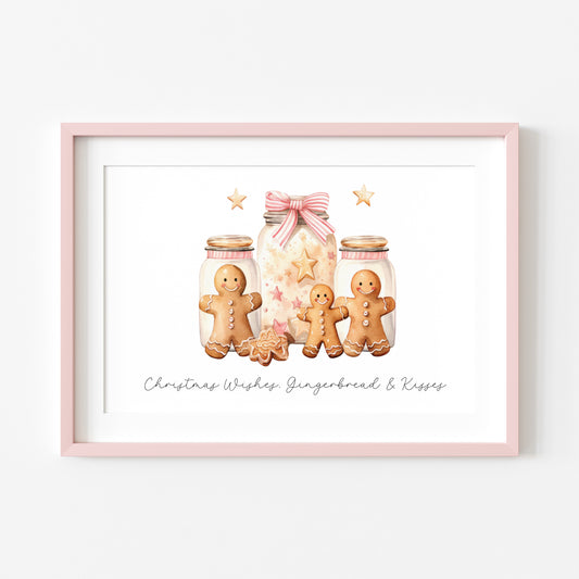 Christmas wishes Gingerbread & Kisses pink cute christmas baking seasonal landscape unframed wall art poster print