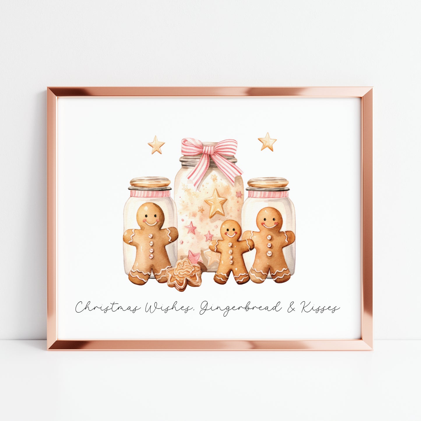Christmas wishes Gingerbread & Kisses pink cute christmas baking seasonal landscape unframed wall art poster print