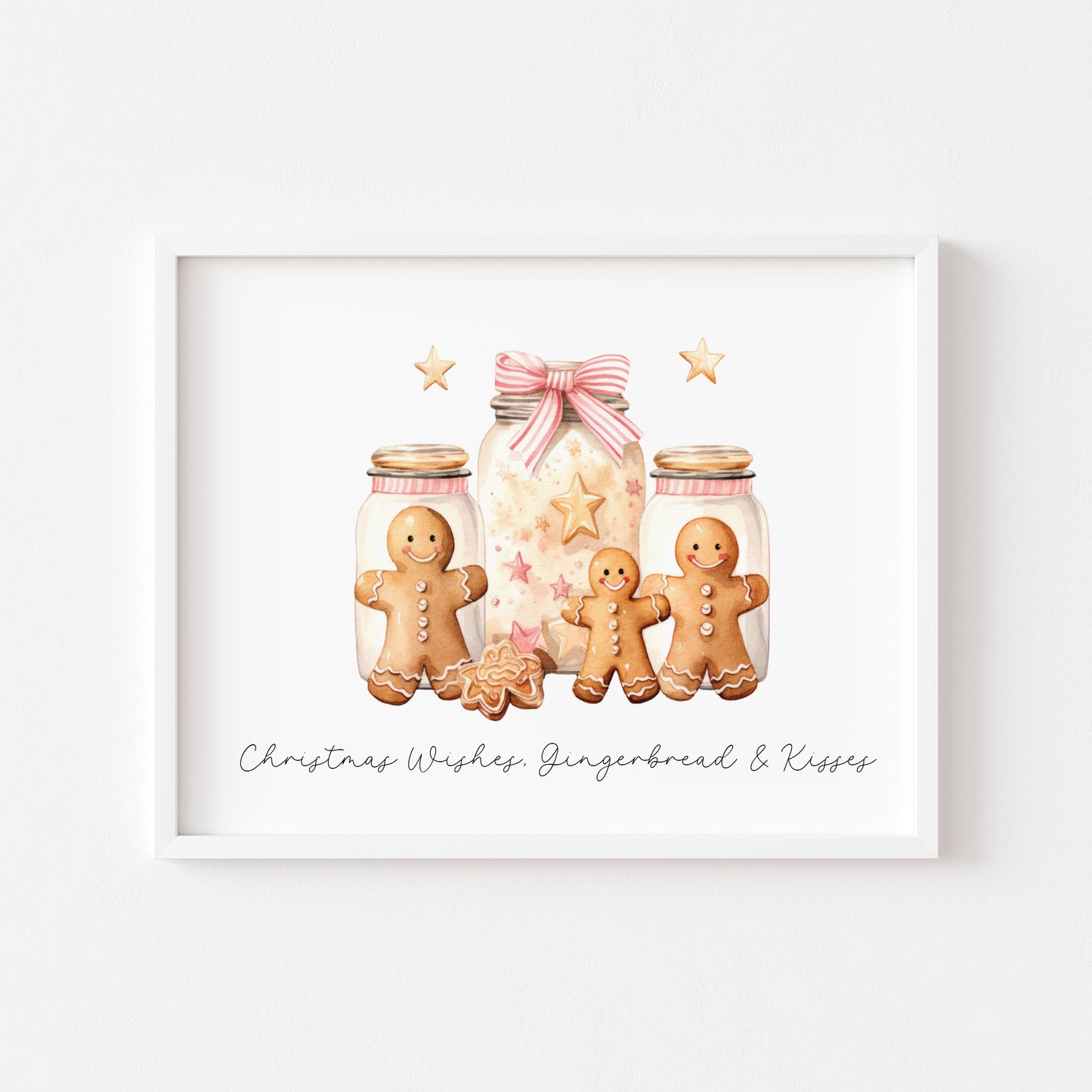 Christmas wishes Gingerbread & Kisses pink cute christmas baking seasonal landscape unframed wall art poster print