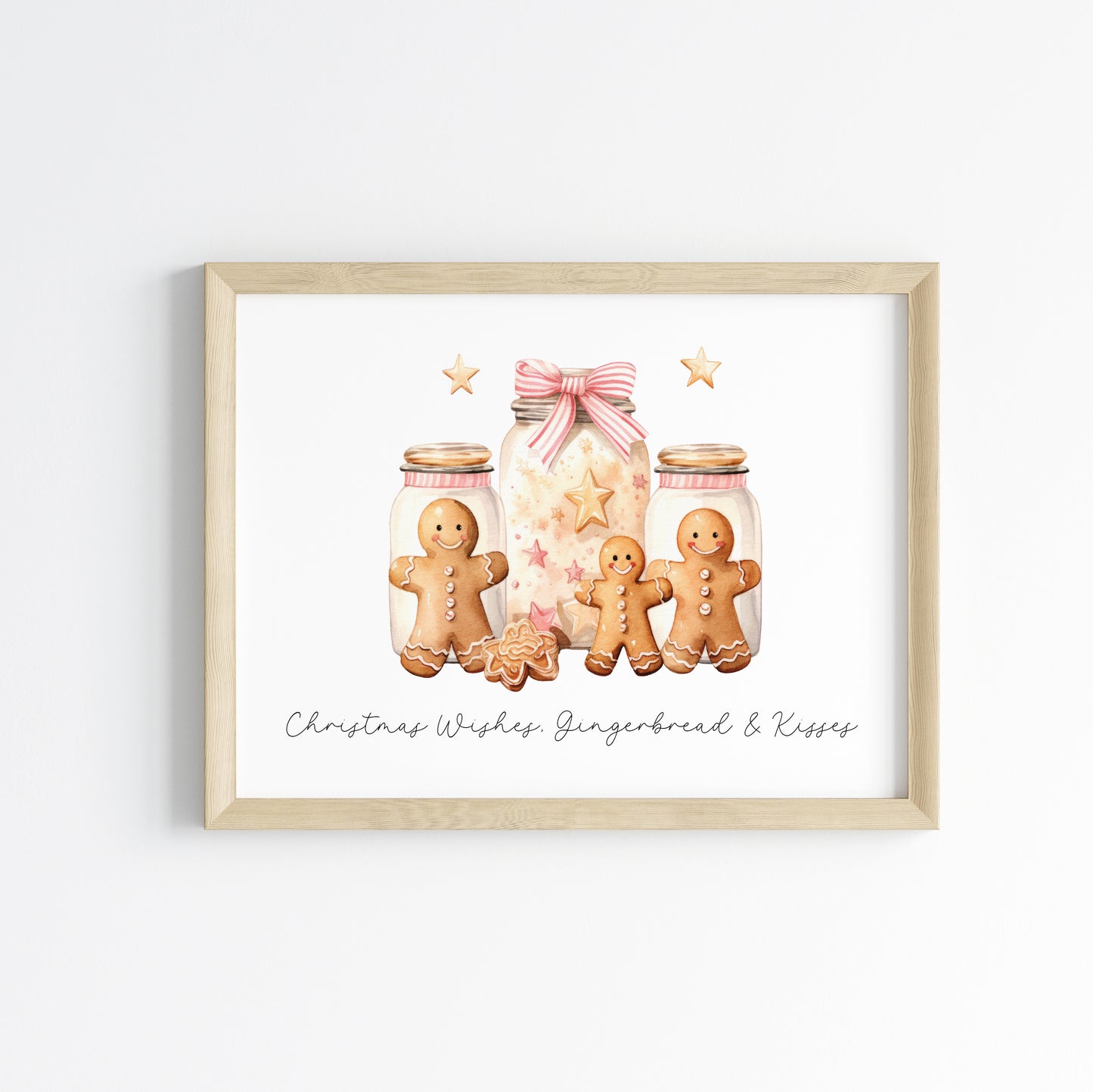 Christmas wishes Gingerbread & Kisses pink cute christmas baking seasonal landscape unframed wall art poster print