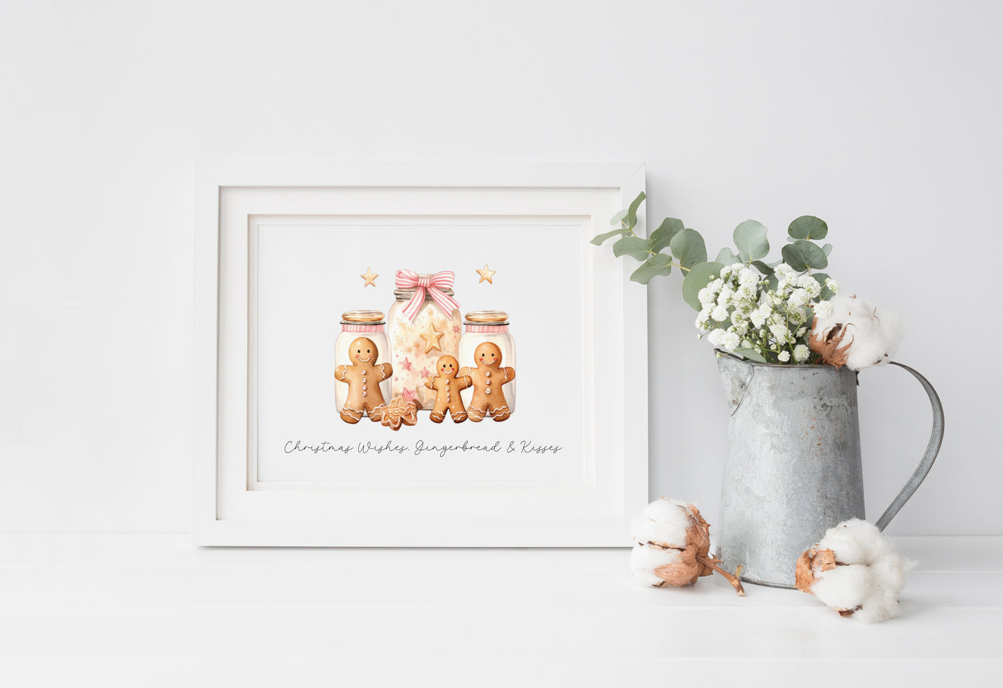 Christmas wishes Gingerbread & Kisses pink cute christmas baking seasonal landscape unframed wall art poster print