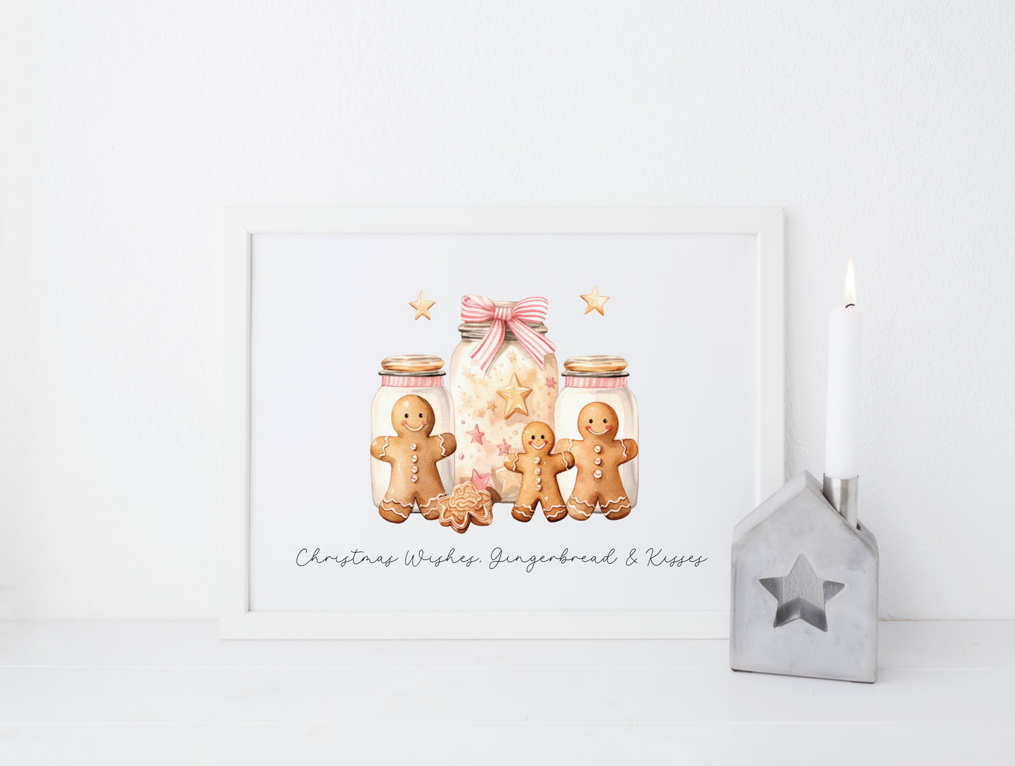 Christmas wishes Gingerbread & Kisses pink cute christmas baking seasonal landscape unframed wall art poster print