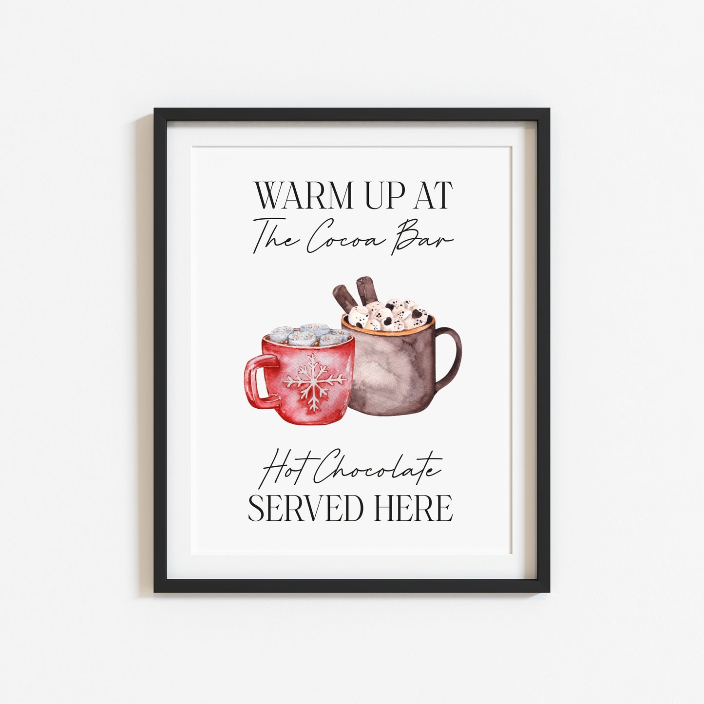 Warm up at the Cocoa bar, hot chocolate served here watercolour hot drink xmas seasonal unframed wall art poster print