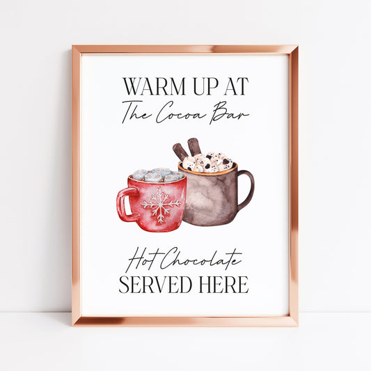 Warm up at the Cocoa bar, hot chocolate served here watercolour hot drink xmas seasonal unframed wall art poster print