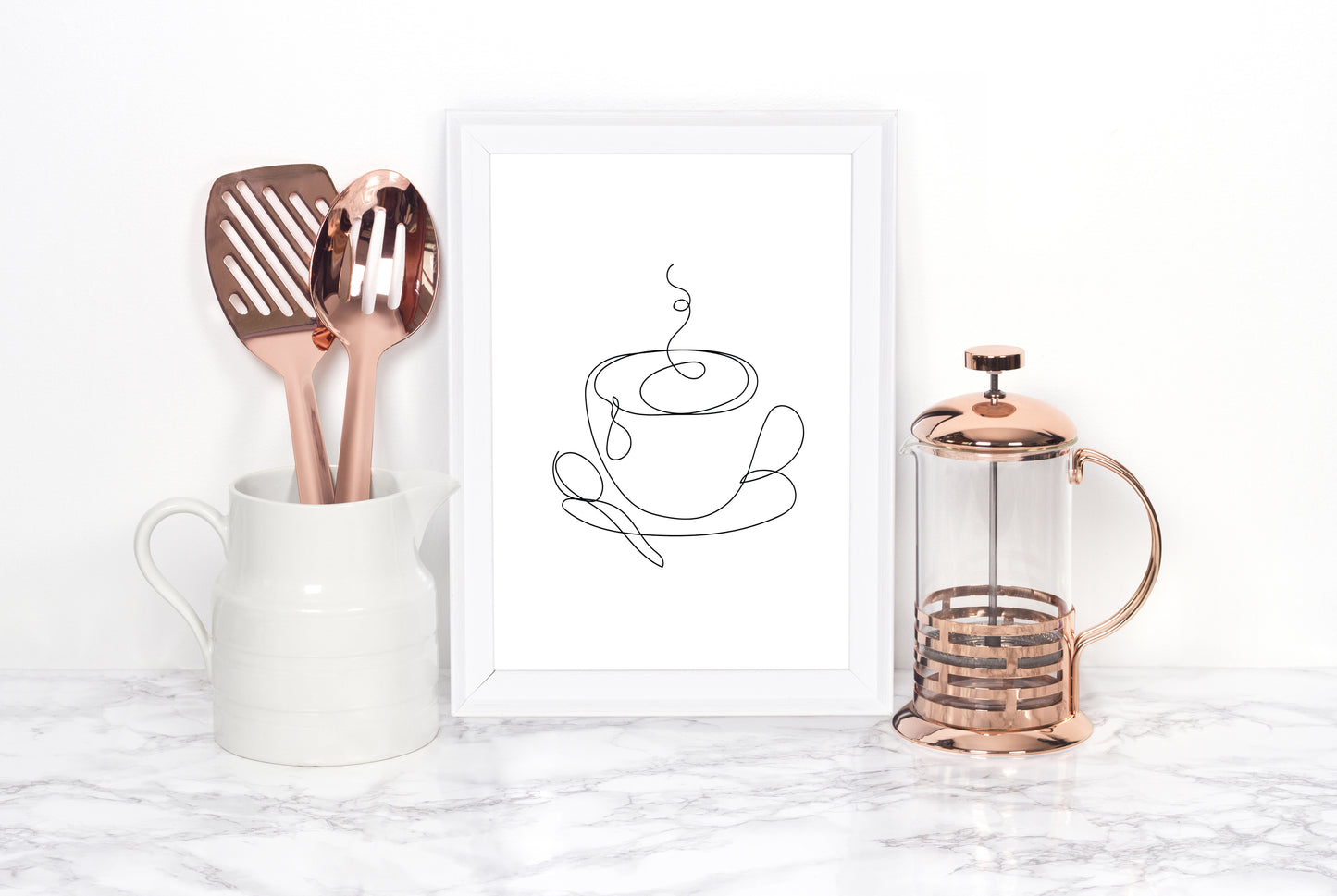 Cup of Tea Coffee line drawing illustration kitchen office unframed wall art poster print