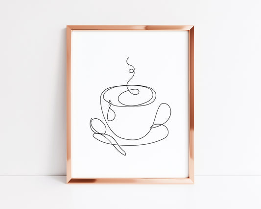 Cup of Tea Coffee line drawing illustration kitchen office unframed wall art poster print